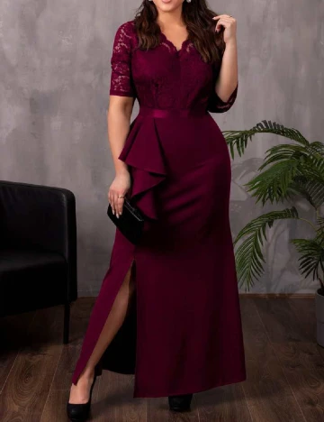 Rochie lunga Miusol Plus Size, visiniu