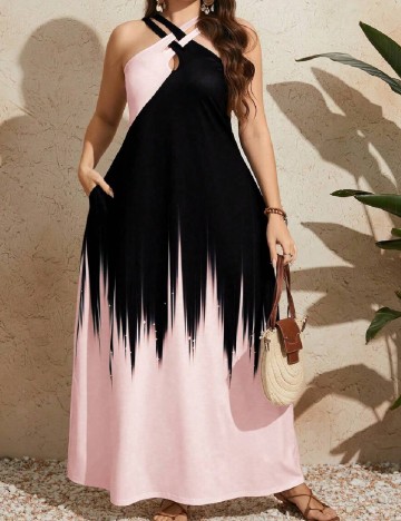 Rochie lunga SHEIN CURVE, negru/roz