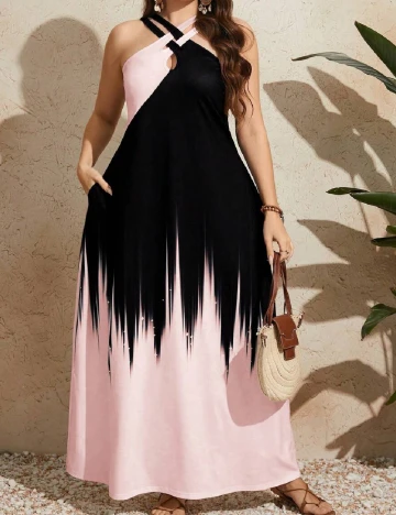 Rochie lunga SHEIN CURVE, negru/roz