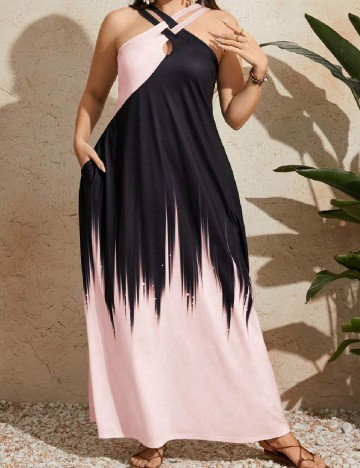 Rochie lunga SHEIN CURVE, negru/roz