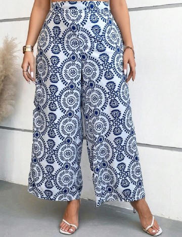 
						Pantaloni SHEIN CURVE, alb/albastru