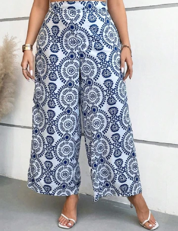 Pantaloni SHEIN CURVE, alb/albastru