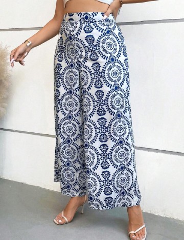 Pantaloni SHEIN CURVE, alb/albastru