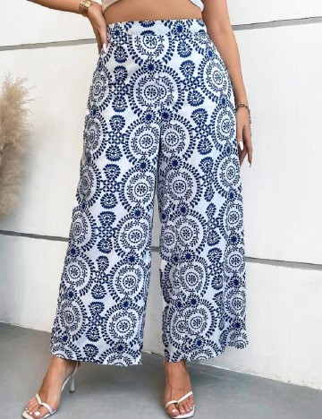 Pantaloni SHEIN CURVE, alb/albastru