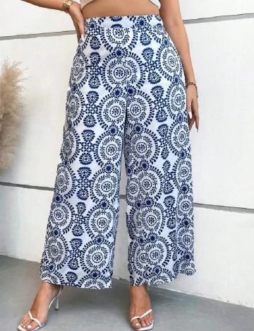 Pantaloni SHEIN CURVE, alb/albastru