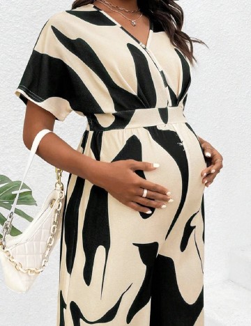 Salopeta SHEIN Maternity, crem/negru