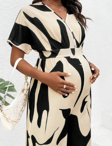 Salopeta SHEIN Maternity, crem/negru