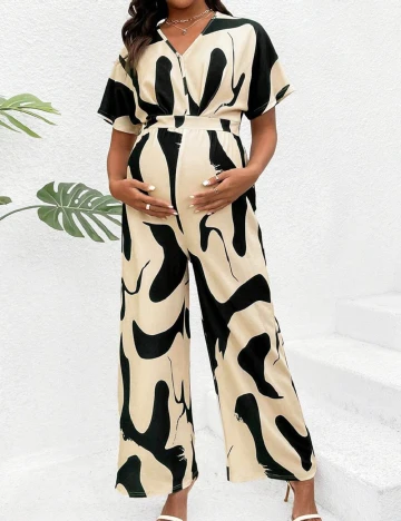 Salopeta SHEIN Maternity, crem/negru