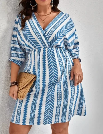Rochie scurta SHEIN CURVE, alb/albastru