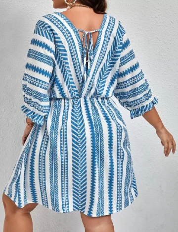 Rochie scurta SHEIN CURVE, alb/albastru