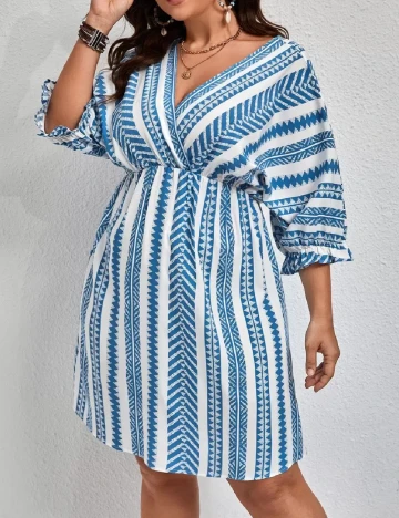 Rochie scurta SHEIN CURVE, alb/albastru