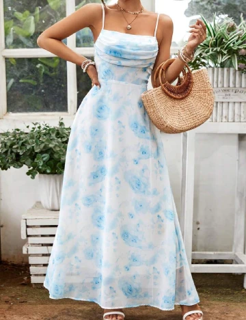 Rochie lunga SHEIN, alb/albastru