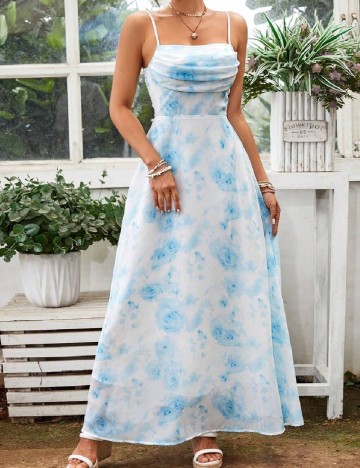 Rochie lunga SHEIN, alb/albastru