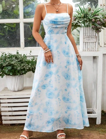 Rochie lunga SHEIN, alb/albastru