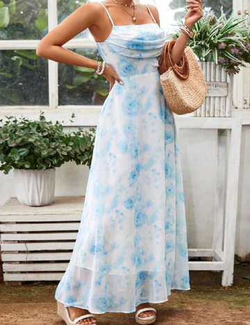 Rochie lunga SHEIN, alb/albastru