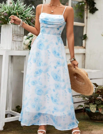 Rochie lunga SHEIN, alb/albastru