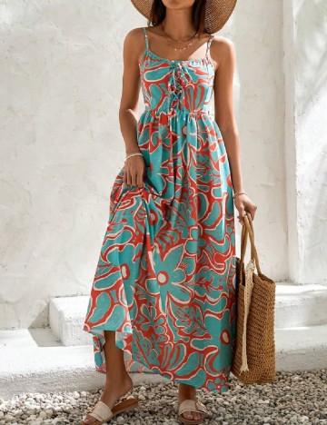 Rochie lunga SHEIN, turcoaz/portocaliu