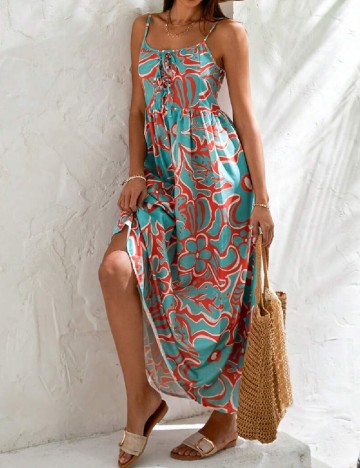 Rochie lunga SHEIN, turcoaz/portocaliu