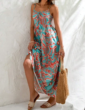 Rochie lunga SHEIN, turcoaz/portocaliu Albastru