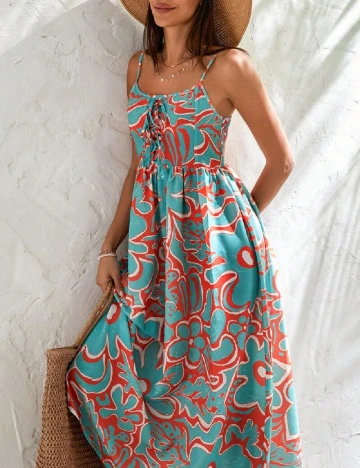 Rochie lunga SHEIN, turcoaz/portocaliu Albastru