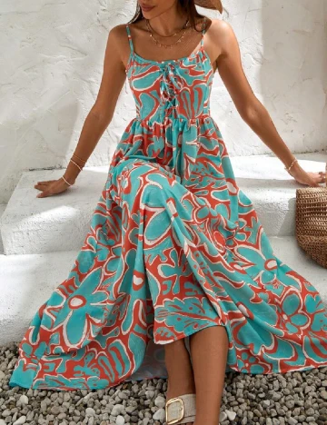 Rochie lunga SHEIN, turcoaz/portocaliu Albastru