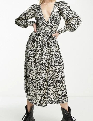 Rochie medie Violet Romance, animal print Animal print