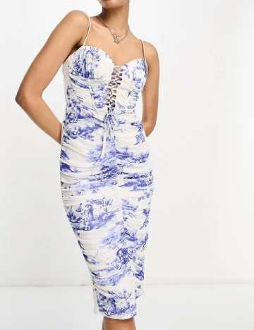 Rochie medie ASOS, alb/albastru