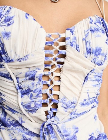 Rochie medie ASOS, alb/albastru