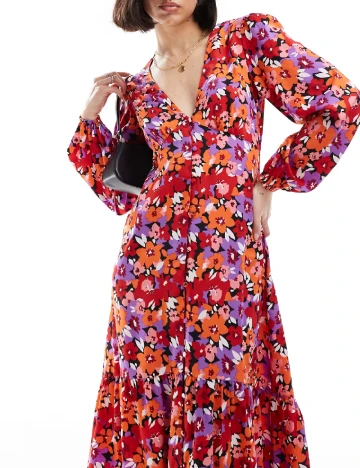 Rochie medie Violet Romance, floral print Floral print