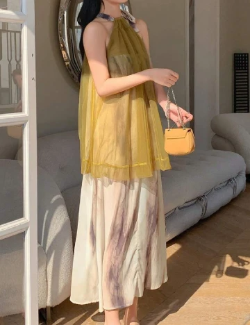 Rochie lunga Dazy, crem/verde