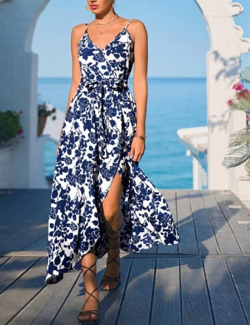 Rochie lunga SHEIN, alb/bleumarin