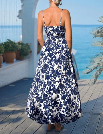 Rochie lunga SHEIN, alb/bleumarin