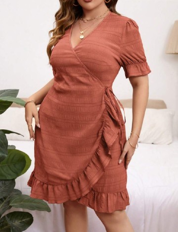 Rochie scurta SHEIN CURVE, caramiziu