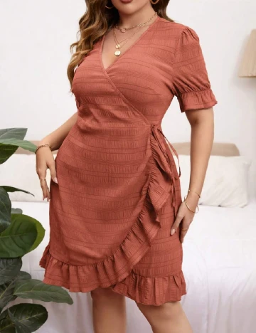 Rochie scurta SHEIN CURVE, caramiziu
