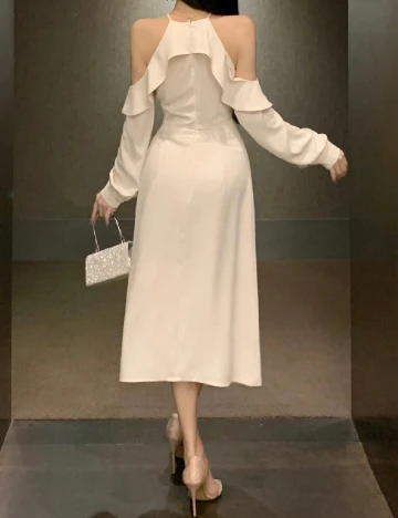 Rochie medie Dazy, ecru Crem