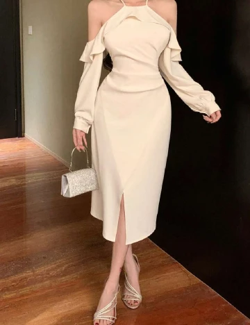 Rochie medie Dazy, ecru Crem