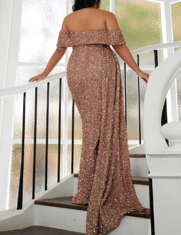 Rochie lunga Miss Ord Plus Size, roz pudra