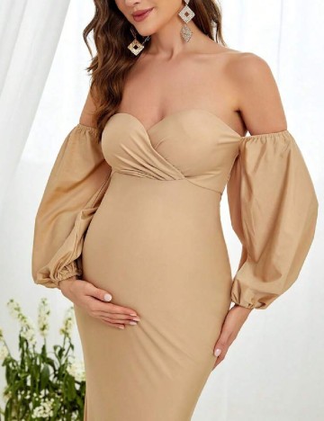 Rochie lunga Dress Alisa Maternity, maro deschis