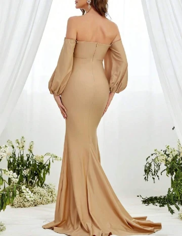 Rochie lunga Dress Alisa Maternity, maro deschis