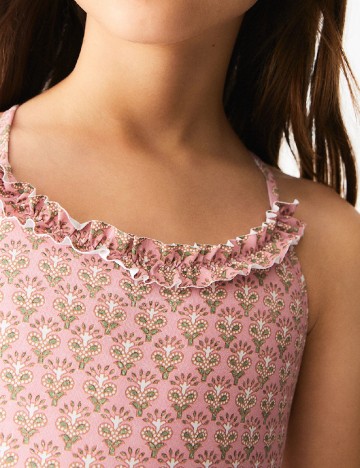 Costum de baie Mango Kids, roz pudra