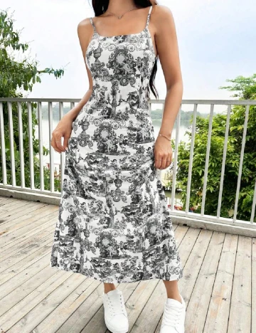 Rochie medie SHEIN, alb/gri