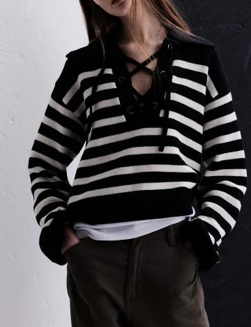 Bluza H&M, alb/negru