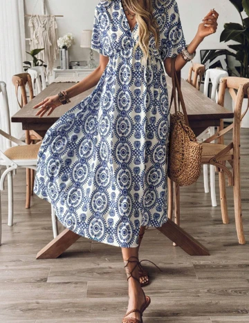 Rochie medie SHEIN, alb/albastru