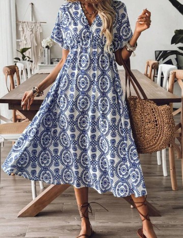 Rochie medie SHEIN, alb/albastru