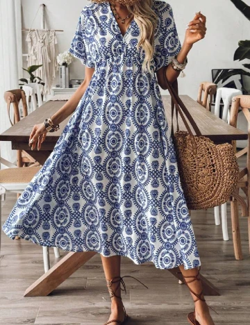 Rochie medie SHEIN, alb/albastru