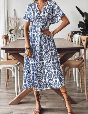 Rochie medie SHEIN, alb/albastru