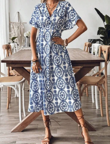 Rochie medie SHEIN, alb/albastru