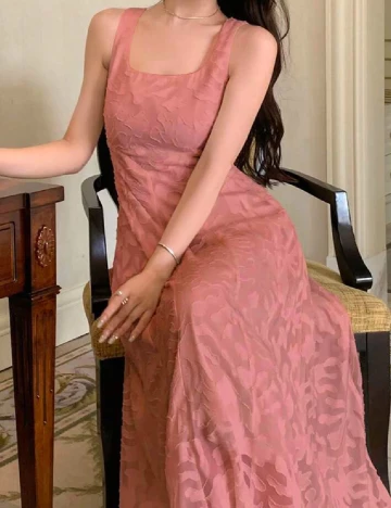 Rochie lunga Dazy, roz pudra