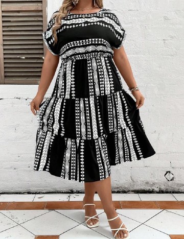 Rochie medie SHEIN CURVE, alb/negru