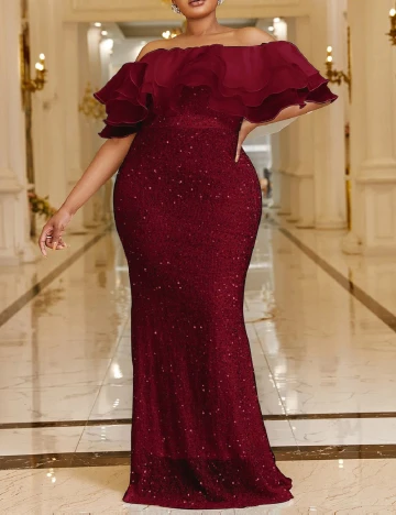 Rochie lunga Giffniseti Plus Size, rosu Rosu